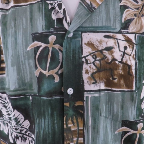 Vintage Hawaiian Shirt - Turtle and Tribal Pattern Paradise Style - Men's Large - Picture 4 of 12